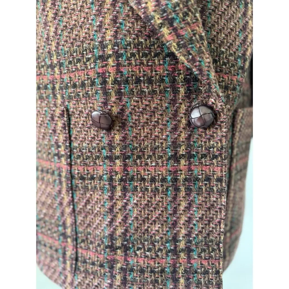 VTG Giorgio Sant’Angelo Plaid Tweed Wool Blazer Jacket Sz 14 Brown/Red Academia